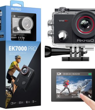 AKASO EK7000 Pro 4K30fps Action Camera with Touch Screen EIS 131ft Waterproof Underwater Camera Remote Control 5X Zoom with Helmet Accessories Kit (Standalone)